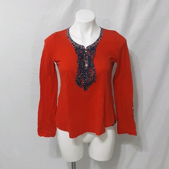 Postmark by Anthropologie Red Henley Pullover Small Long Sleeve Casual Top - Picture 2 of 7